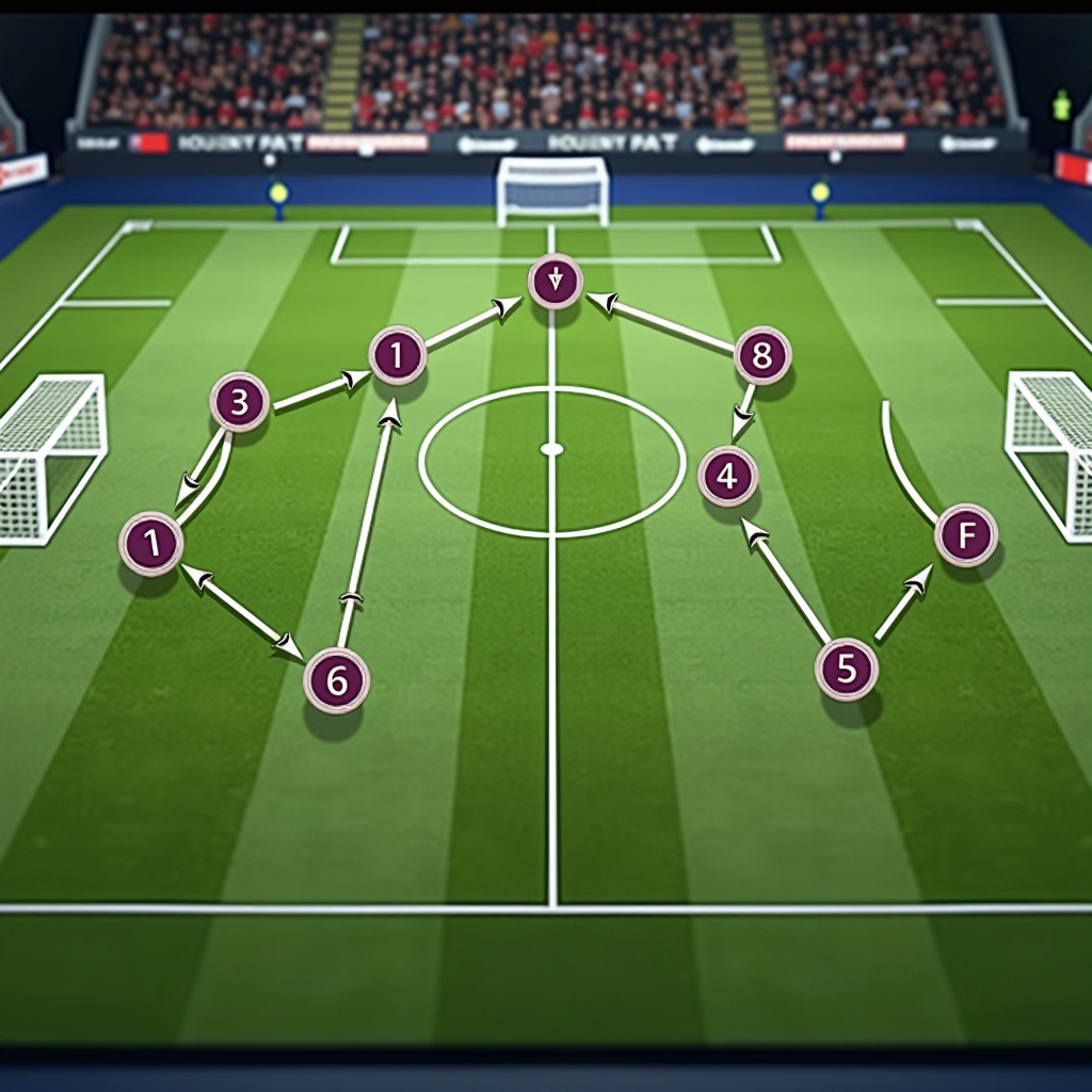 Tactical board showing Premier League formation diagrams with arrows indicating player movements, inverted fullback positions, and pressing zones on a football pitch
